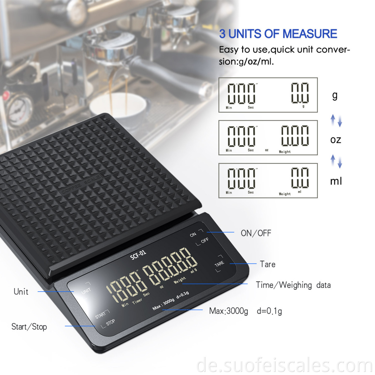 SCF-01 2021 Neuer Skala niedriger Preis 3 kg LED-Display AAA Batterie Elektronische digitale Timer-Kaffee Skala